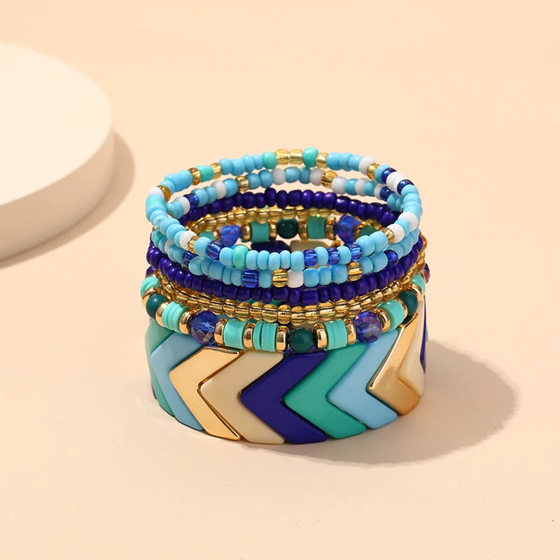 Trendy Acrylic Bohemian Bracelets Set for Women Multi-layer Seed Beads Chain Bracelet Bangles Charm Ladies Diy Fashion Jewellery
