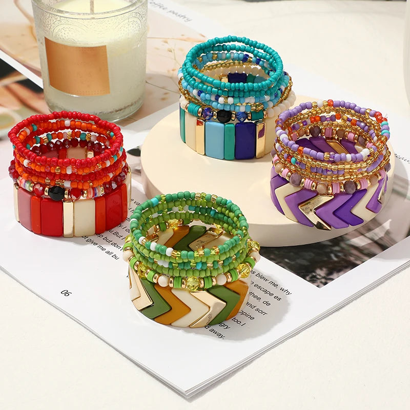 Trendy Acrylic Bohemian Bracelets Set for Women Multi-layer Seed Beads Chain Bracelet Bangles Charm Ladies Diy Fashion Jewellery