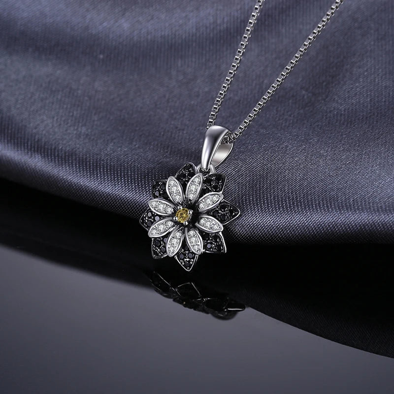 Flower Natural Smoky Quartz Black Spinel 925 Sterling Silver Necklace Pendant for Women Fine Jewelry Without Chain