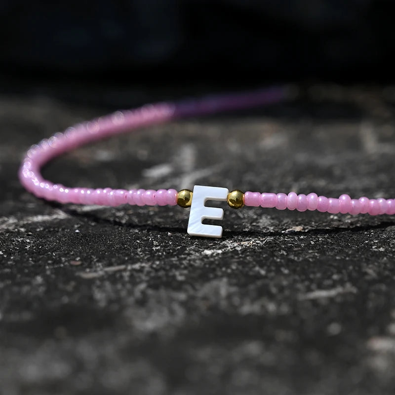 Bohemia Beaded Choker Necklace for Women Initial 26 Letters Pendant Chain Necklace Fashion Shell Pearl Jewelry Boho Accessories