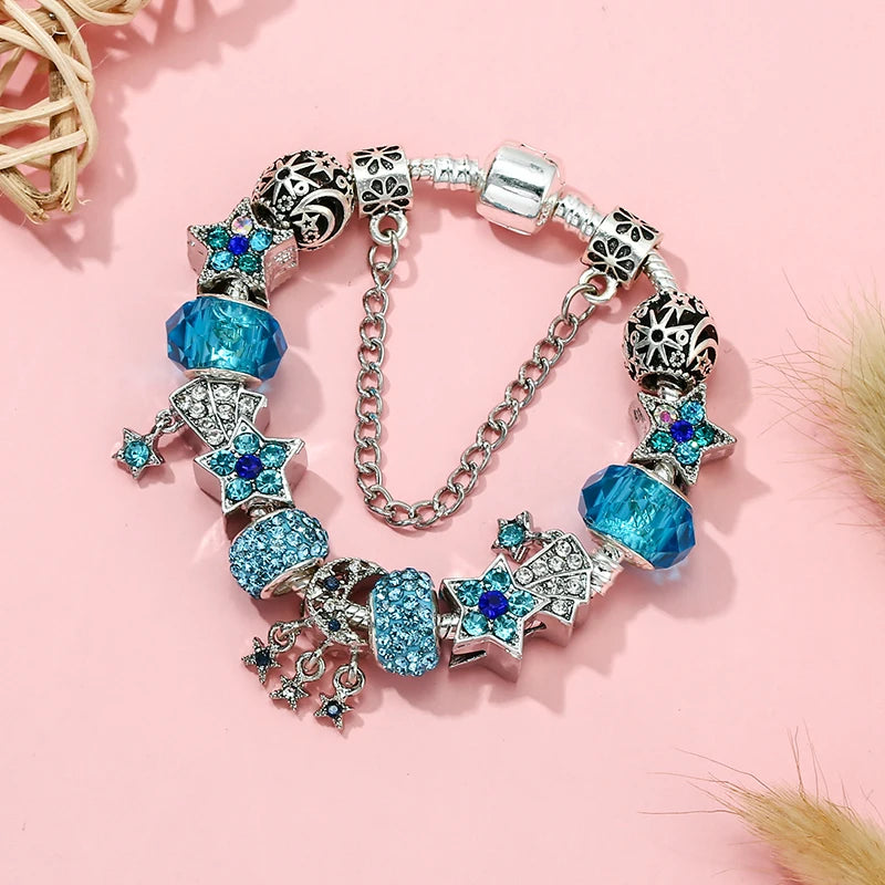 Sparkling Stars Beads Charm Bracelet With Vintage Brand Bracelets Jewelry Gift For Women Men Friends