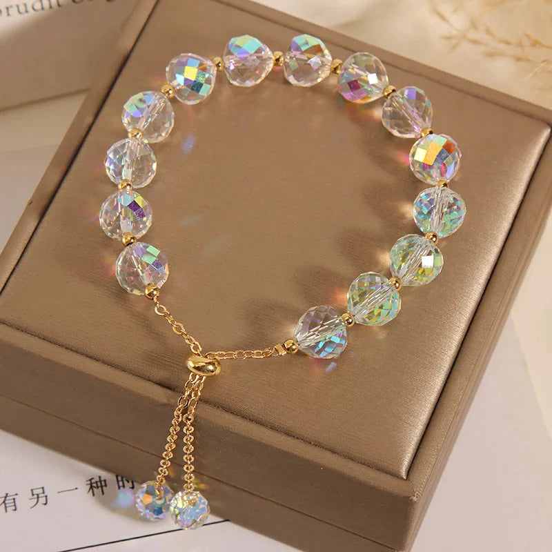 Colorful Artificial Austria Crystal Bracelet New Shiny Stone Beads Rope Chain Strand Bracelets for Women Party