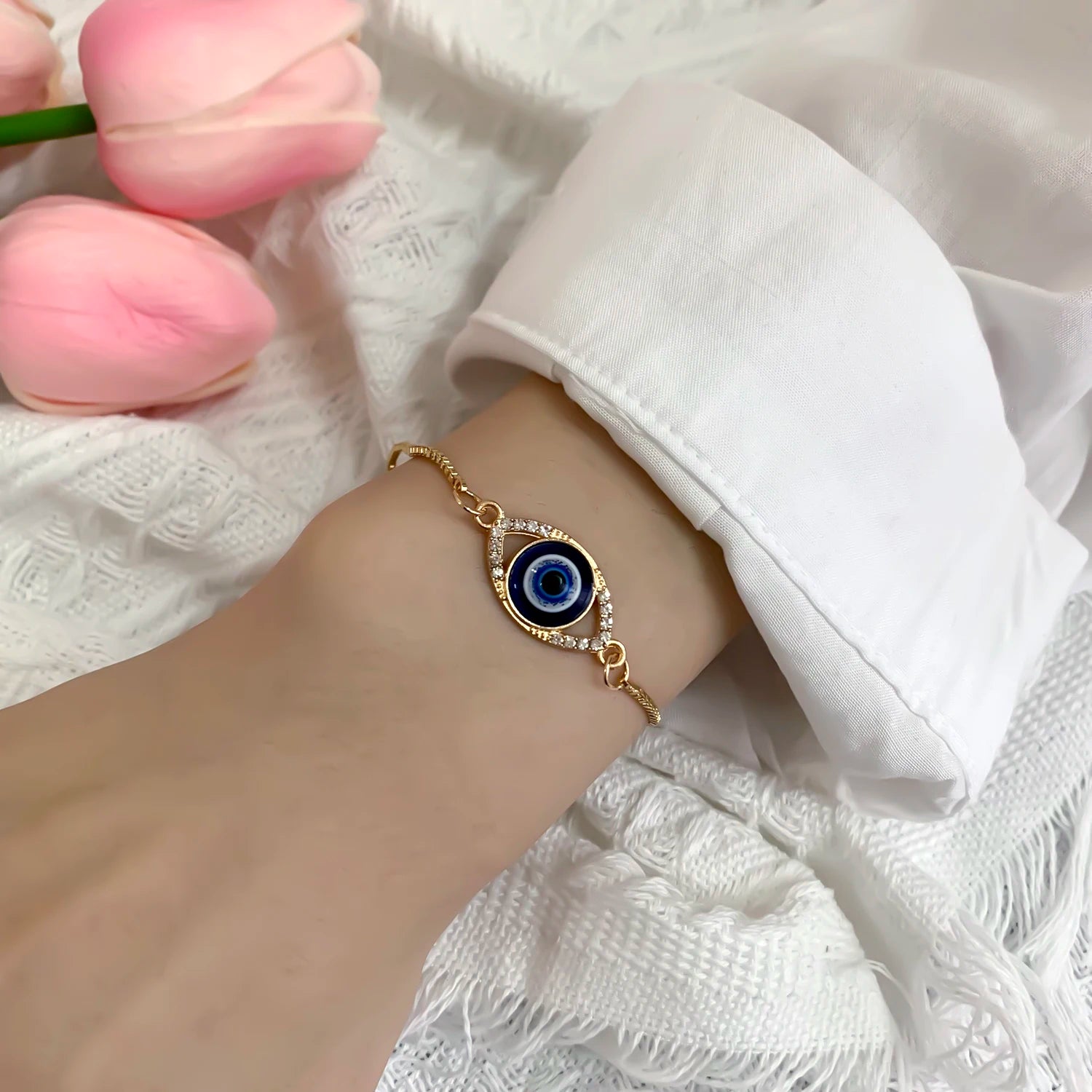 Blue Evil Eye Bracelet For Women Gold Color Silver Color Adjustable Lucky Chain Zircon Bracelet Jewelry Accessory