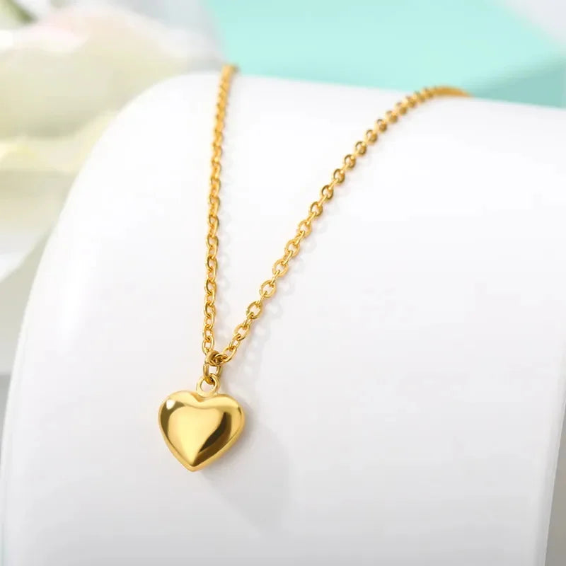 Woman Stainless Steel Love Heart Pendant Necklaces Virgin Girls Jewelry Rose Gold Color Chain Link