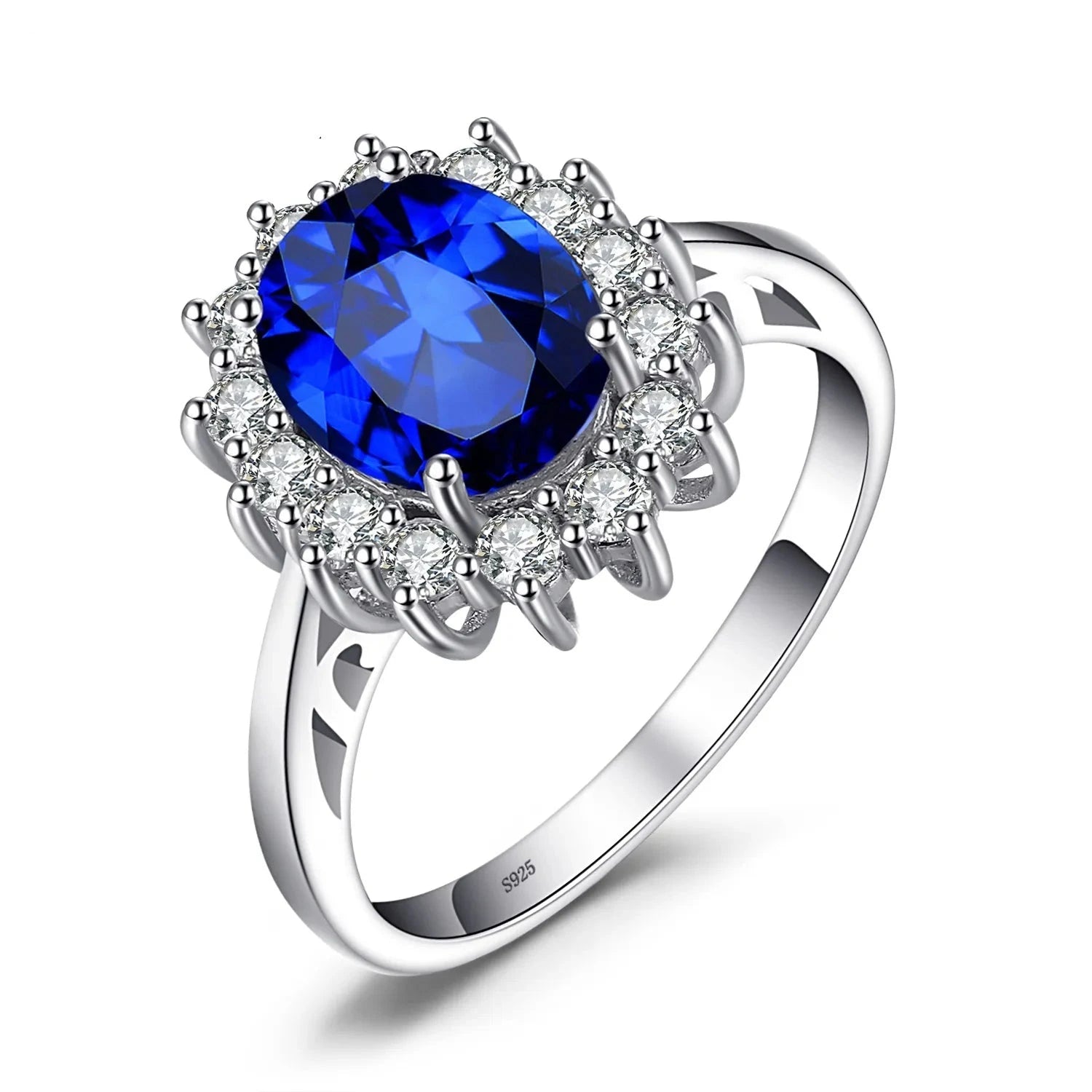 Princess Diana Created Blue Sapphire 925 Sterling Silver Engagement Ri