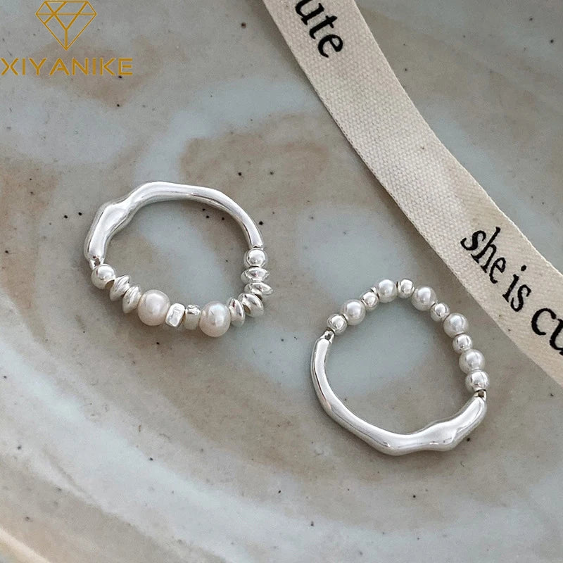 Asymmetrical Beads Pearl Elastic Cord Rings For Women Girl Luxury Korean Fashion New Jewelry Gift Party