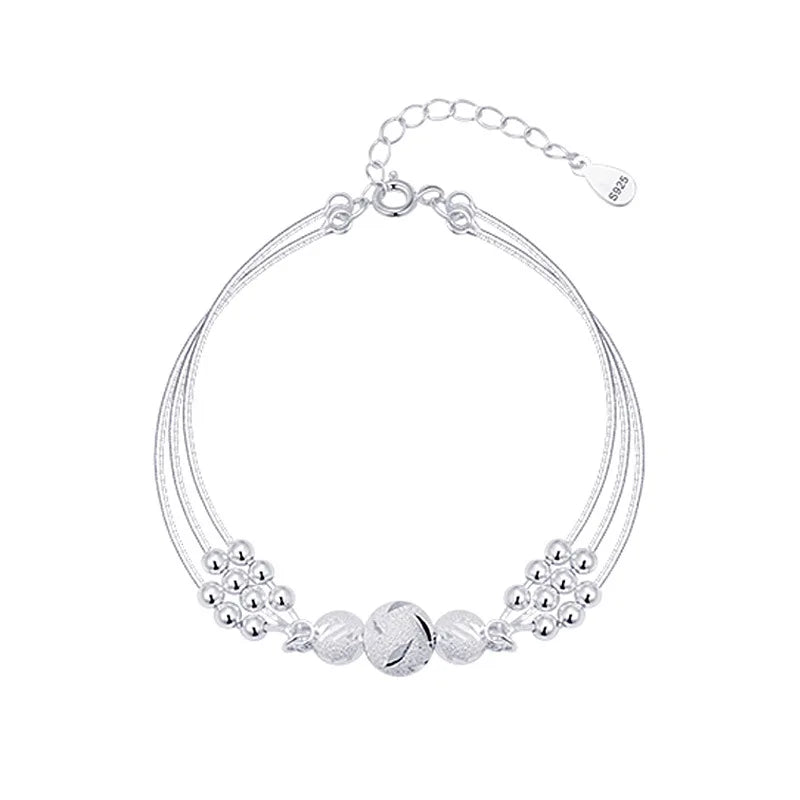 925 Sterling Silver Round Bead Charm Bracelet Bangle For Women Girls Party Bohemian Fashion Jewelry
