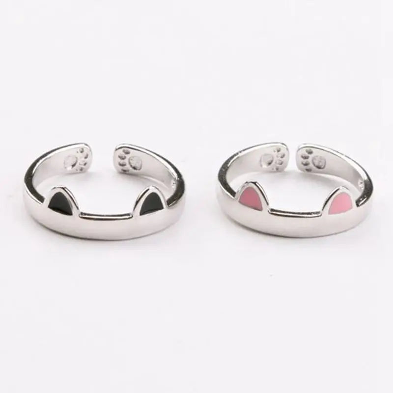 Cat Ear Finger Rings Open Cute Footprints Ring For Women Girl Pearl Hollow Geometric Gift Adjustable Fine Jewelry Accessories