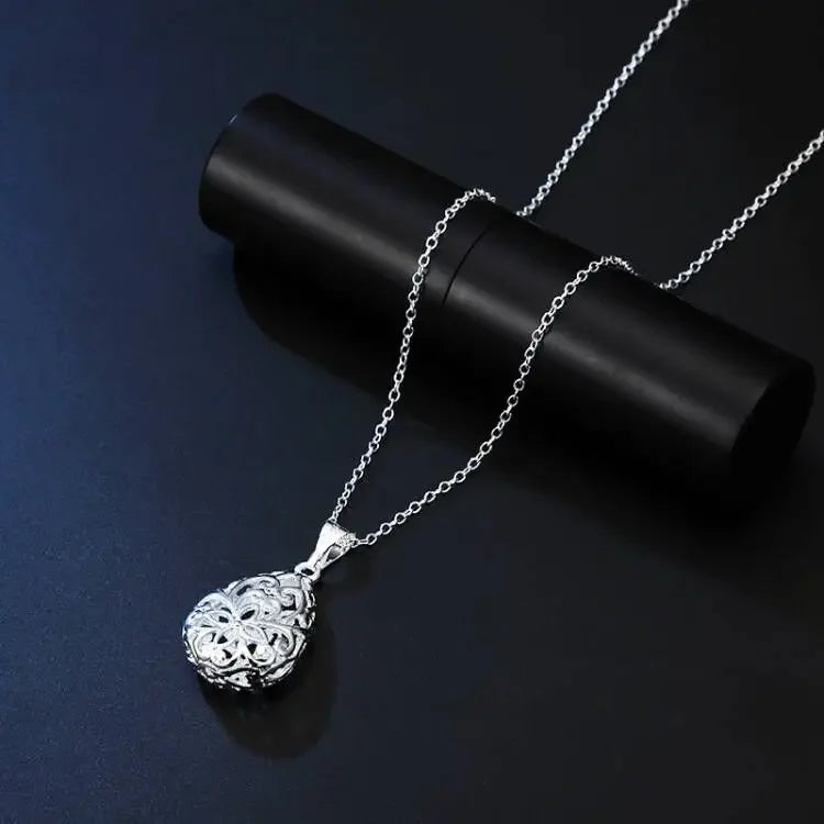 Sterling Silver Fine Hollow Drop Pendant Necklace for Women Jewelry Luxury Fashion Designer Party Wedding Gift