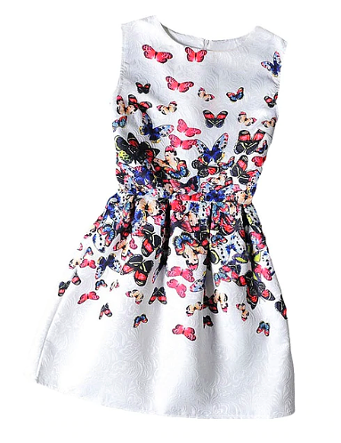 Style Dresses For Girl Butterfly Flower Printed Sleeveless Formal Girl Dresses Teenagers Party Dress
