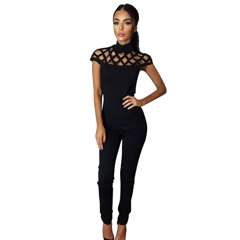 Womens Choker High Neck Caged Sleeve Playsuits Long Rompers Women Jumpsuits women's bodysuits #25