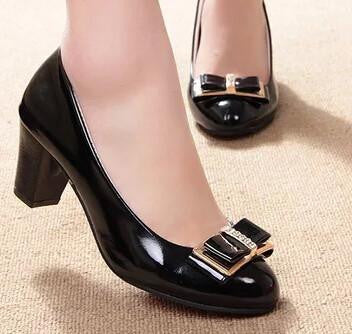 Women's shoes bow low low-heeled shoes thick heel casual female leather
