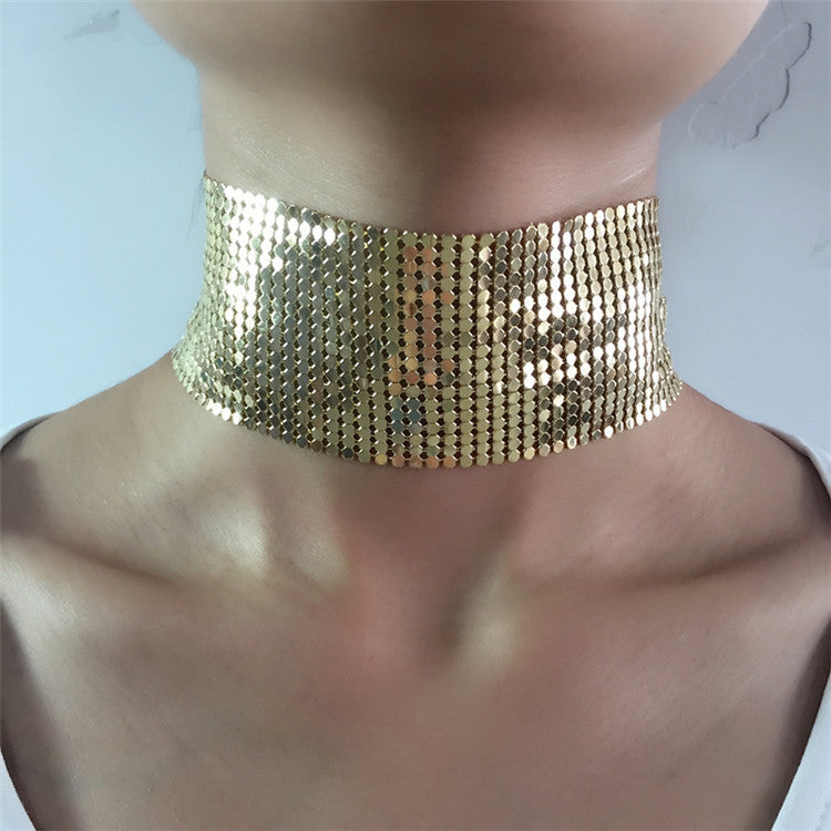 Punk Style Jewelry Wide Mesh Choker Gold Plated Alloy Statement Necklace For Women