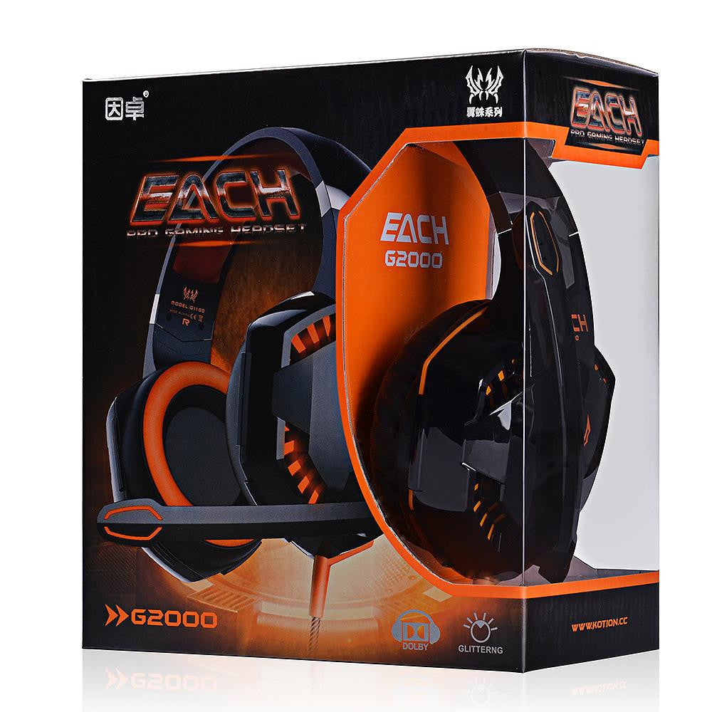 EACH G2000 Deep Bass Headphone Stereo Surround Over-Ear Gaming Headset Headband Earphone with Light for PC LOL Game