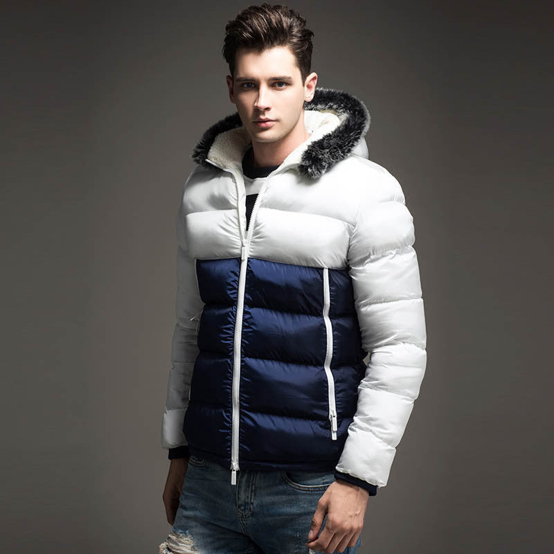 Online discount shop Australia - Contrast Color Mens Jackets Men's Parka Fur hood Men Coat Casual & Fit Thick Man Down Jacket