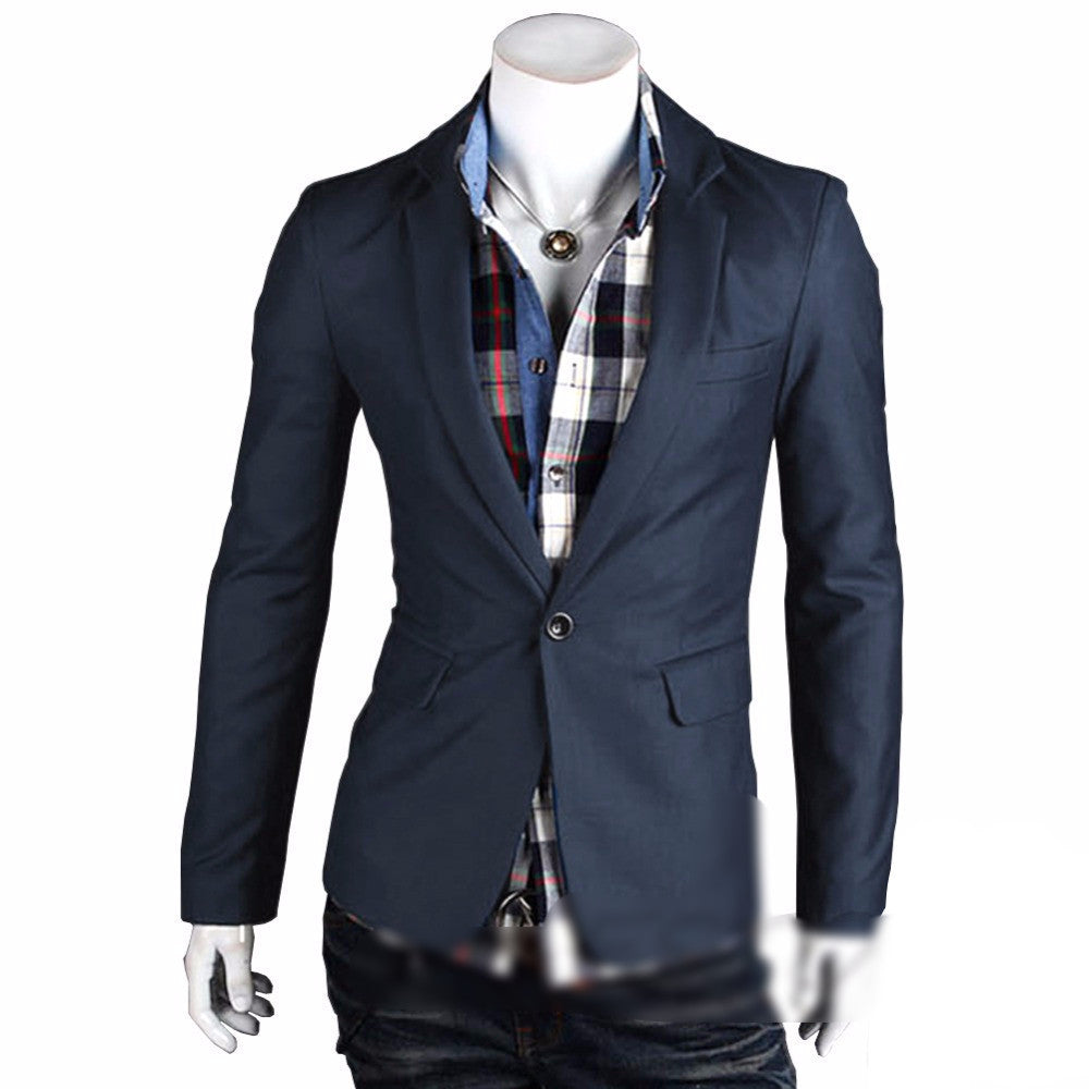 Stylish Men's Casual Slim Fit One Button Suit Pop Blazer Black Coat Jacket