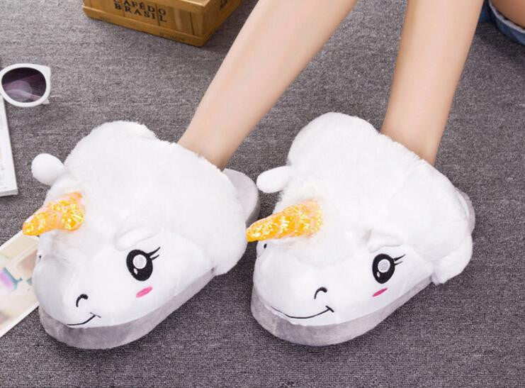 Plush Unicorn Cotton Home Slippers for White Despicable Warm Chausson Licorne Indoor Christmas Slippers Fit Size36-41