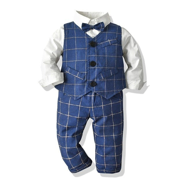 Baby Boy Gentleman Suit White Shirt with Bow 3Pcs Formal Kids Clothes Set