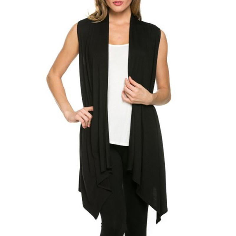 Women Jacket Soft Sleeveless Outerwear Cardigan Long Top Coat Waistco