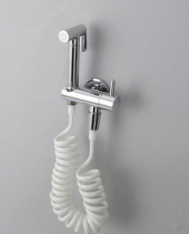 Chrome Brass Toilet Bidet Sprayer Kit. Bathroom Wall Mounted Hand hold Bidet Faucet Set 3 Meters Shower Hose Shut-off Valve