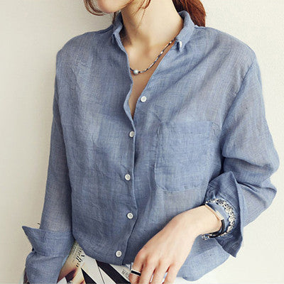 NEw Fashion Womens Cotton Linen Tops Shirt OL Casual Long Sleeve Loose  Blouse #