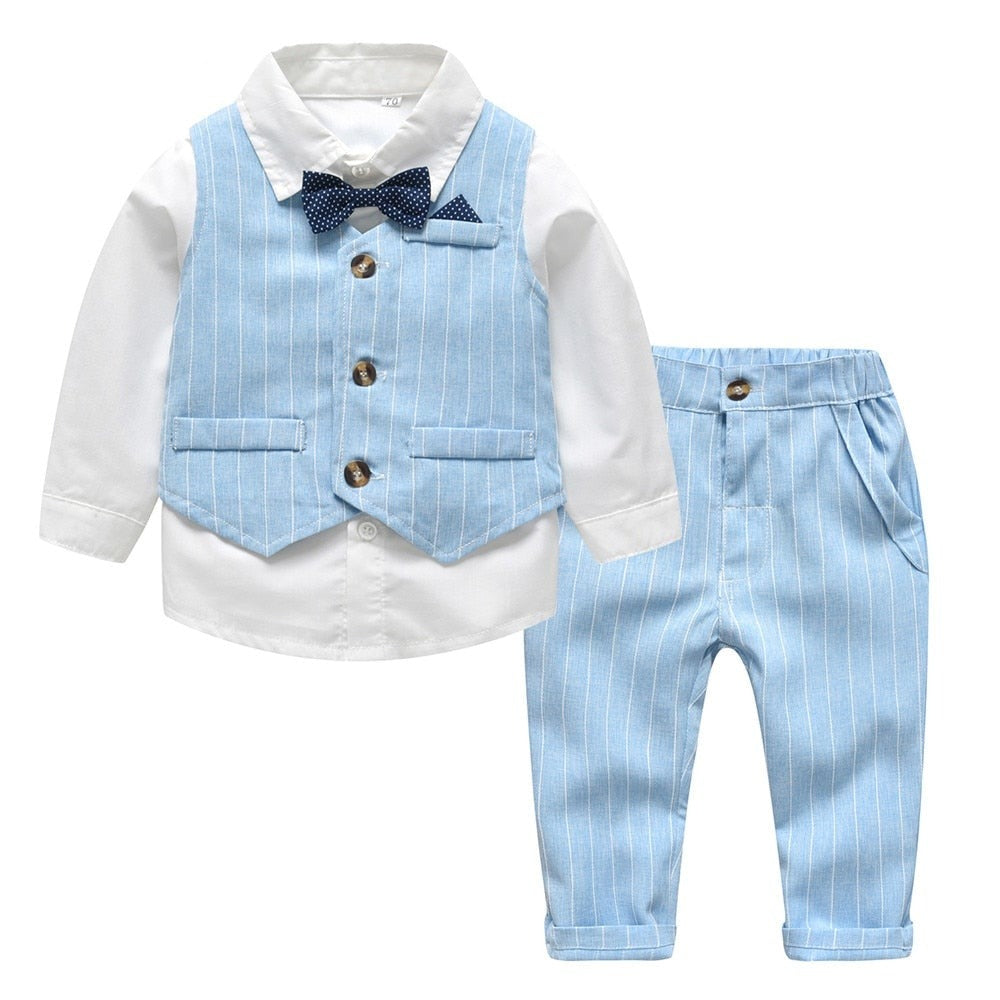 Baby Boy Gentleman Suit White Shirt with Bow 3Pcs Formal Kids Clothes Set