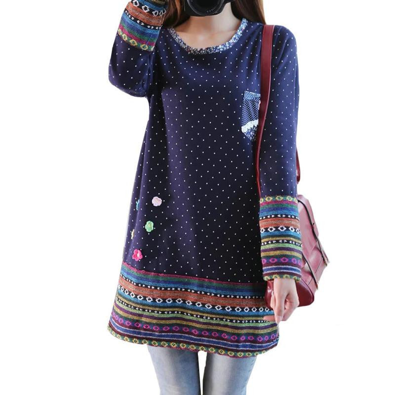 Women Winter Fleece Long Sleeve Dress Plus Size Mori Girl Cute Party D