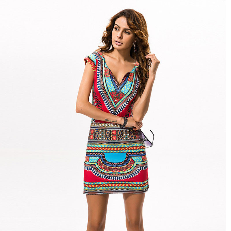 Boho Tranditional African Print Dashiki Dresses for Women Club Bodycon