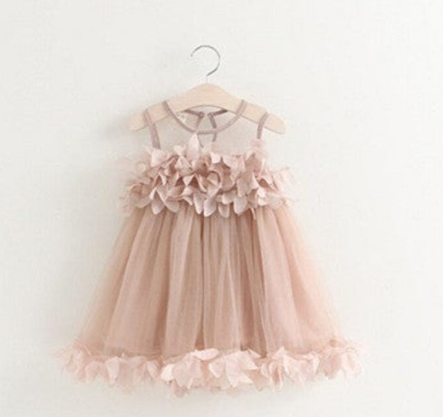 Mesh Vest Girls Dress Baby Girl Princess Dress Fashion Sleeveless Petal Decoration Party Chlidren Clothes
