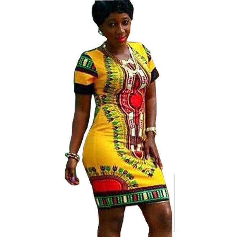 Boho Autumn Dress Women Traditional African Tribal Print Dashiki Dress