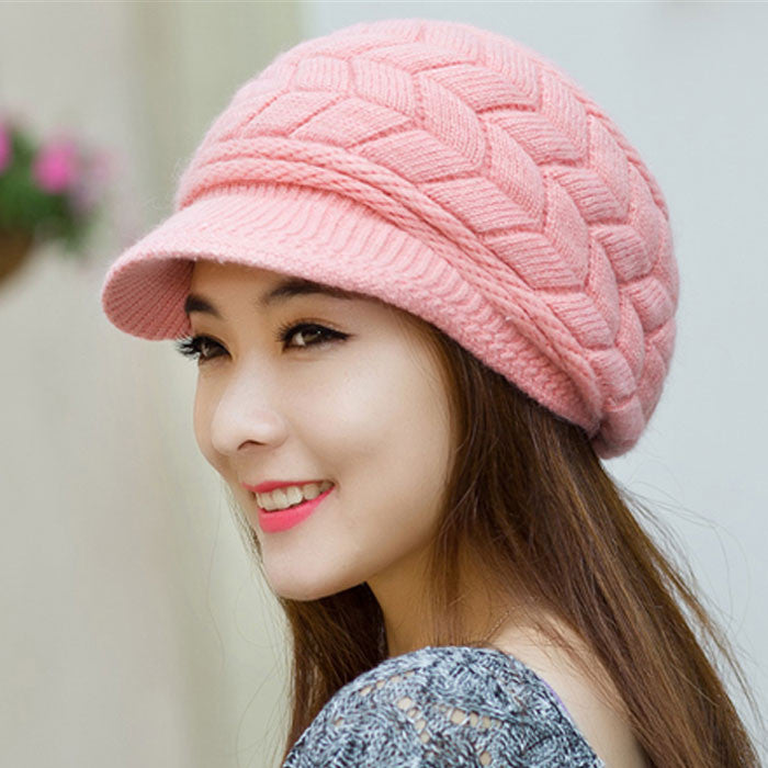 Online discount shop Australia - 8 Color Fall Beanies Knitted Hat Rabbit Fur Cap Snapback Cap Lady Female Brim stripe Skullies Women Hats