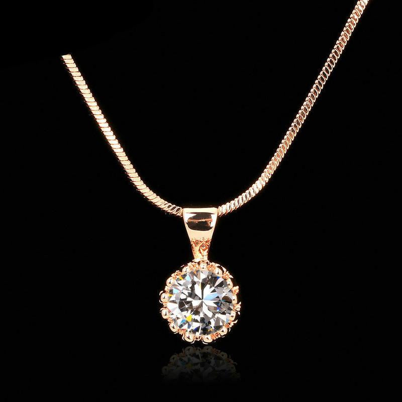 Fashion Crown Pendant Necklace for Women Retro Vintage Classic Rose Gold Plated Cubic Zircon Stone Jewelry N390