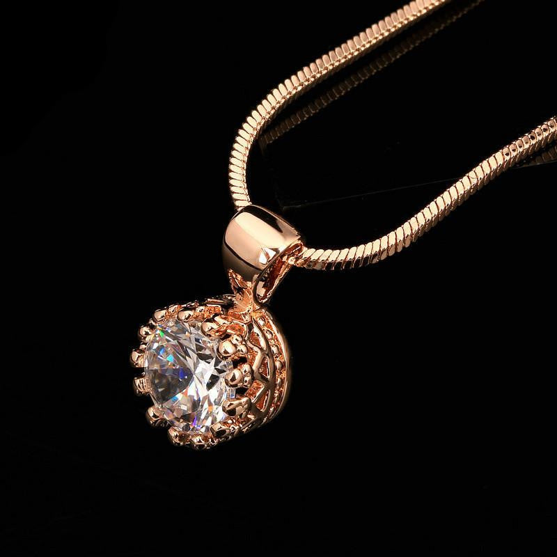 Fashion Crown Pendant Necklace for Women Retro Vintage Classic Rose Gold Plated Cubic Zircon Stone Jewelry N390