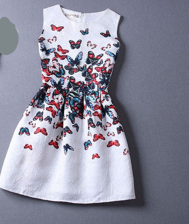 Style Dresses For Girl Butterfly Flower Printed Sleeveless Formal Girl Dresses Teenagers Party Dress