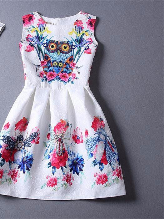 Style Dresses For Girl Butterfly Flower Printed Sleeveless Formal Girl Dresses Teenagers Party Dress