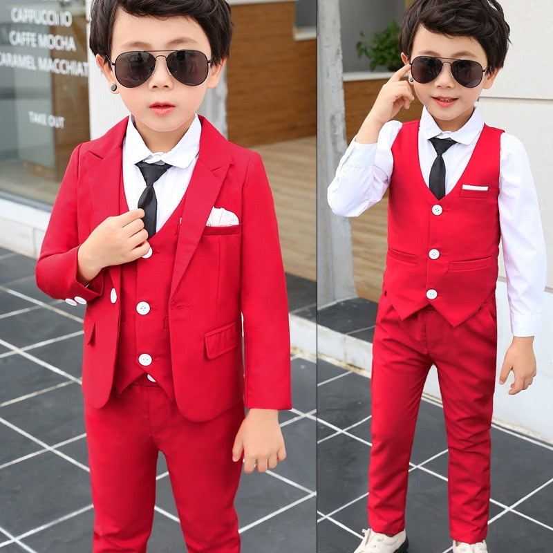 Formal Boys Suit Set Children Party Host Wedding Costume Little Kids Blazer Vest Pants Clothing Sets