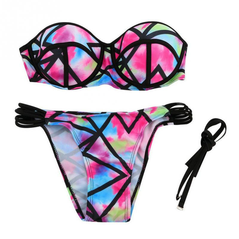 Online discount shop Australia - Design Retro Style Simple Model Brazilian Sexy Printing Swimsuit Bikinis Halter Swimwear