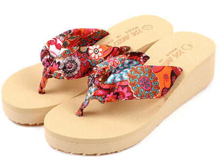 Online discount shop Australia - Bohemia flower Women flip flops platform wedges women sandals platform flip slippers beach shoes