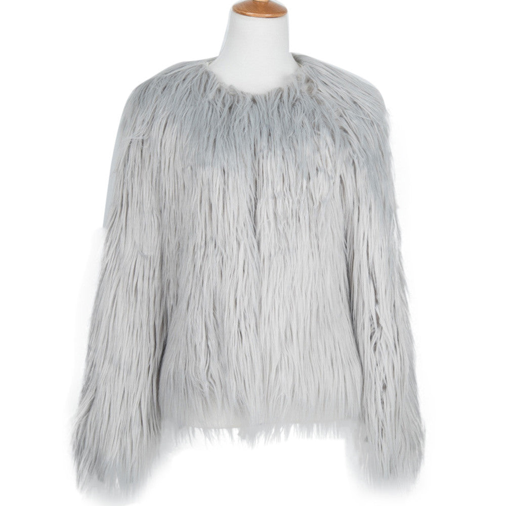 Women's Fashion Warm Faux Fur Fox Coat Jackets Long Sleeve Parka Hair Jacket Coat Outwear Plus Size