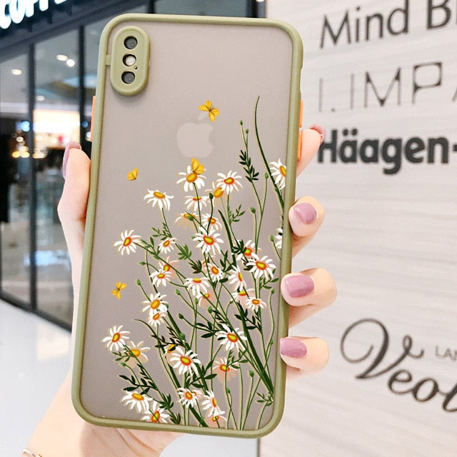 Hand Painted Phone Case For iphone X XS MAX XR Flower Cover Hard Shockproof Case For iPhone