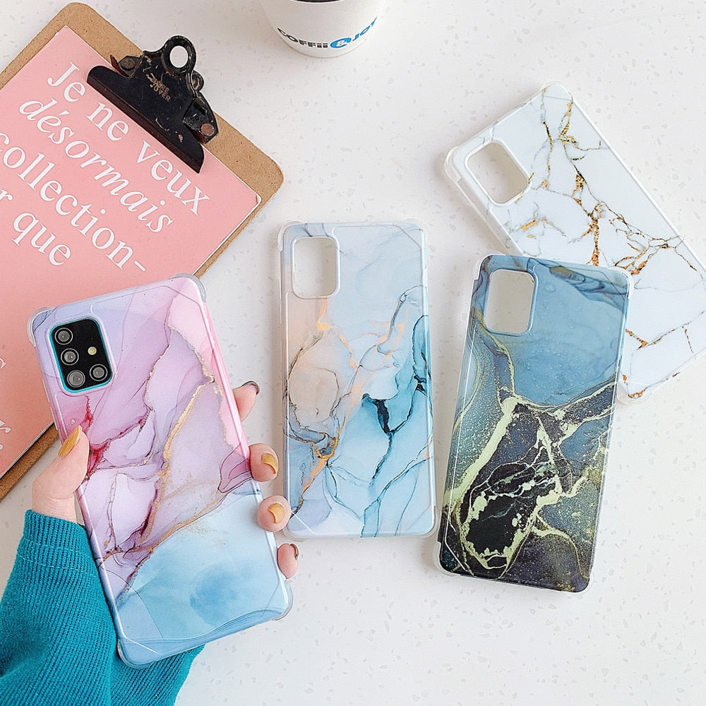 Luxury Marble Case Samsung Galaxy S20 FE Note 20 Ultra A51 A71 S10 Note 10 Plus A50 A10 A20 S21 S22 Silicon Shockproof Cover