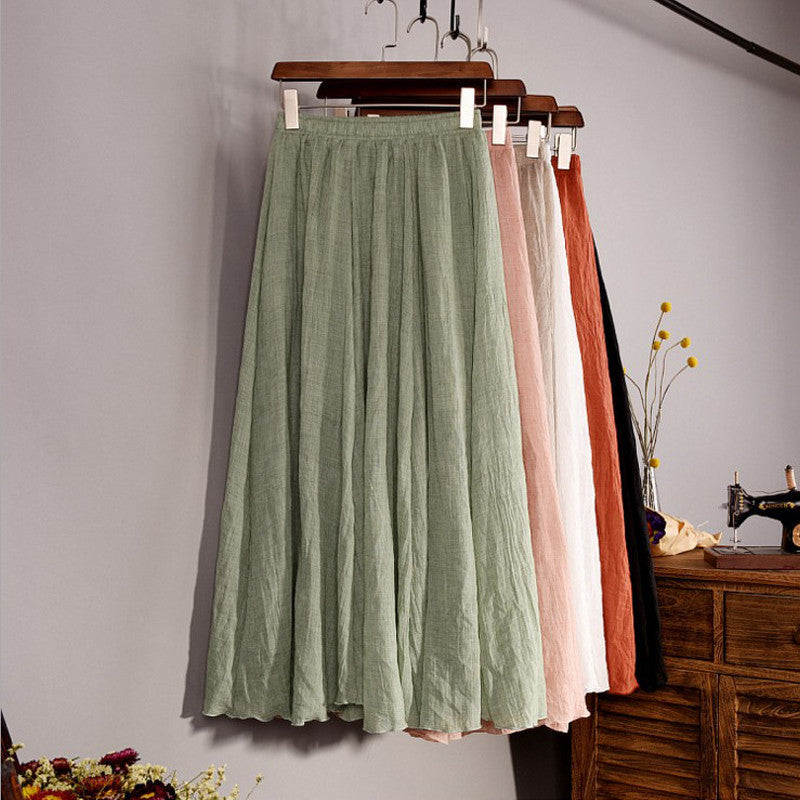 Fashion Brand Women Top Cotton and Linen Long Skirt Elastic Waist A li