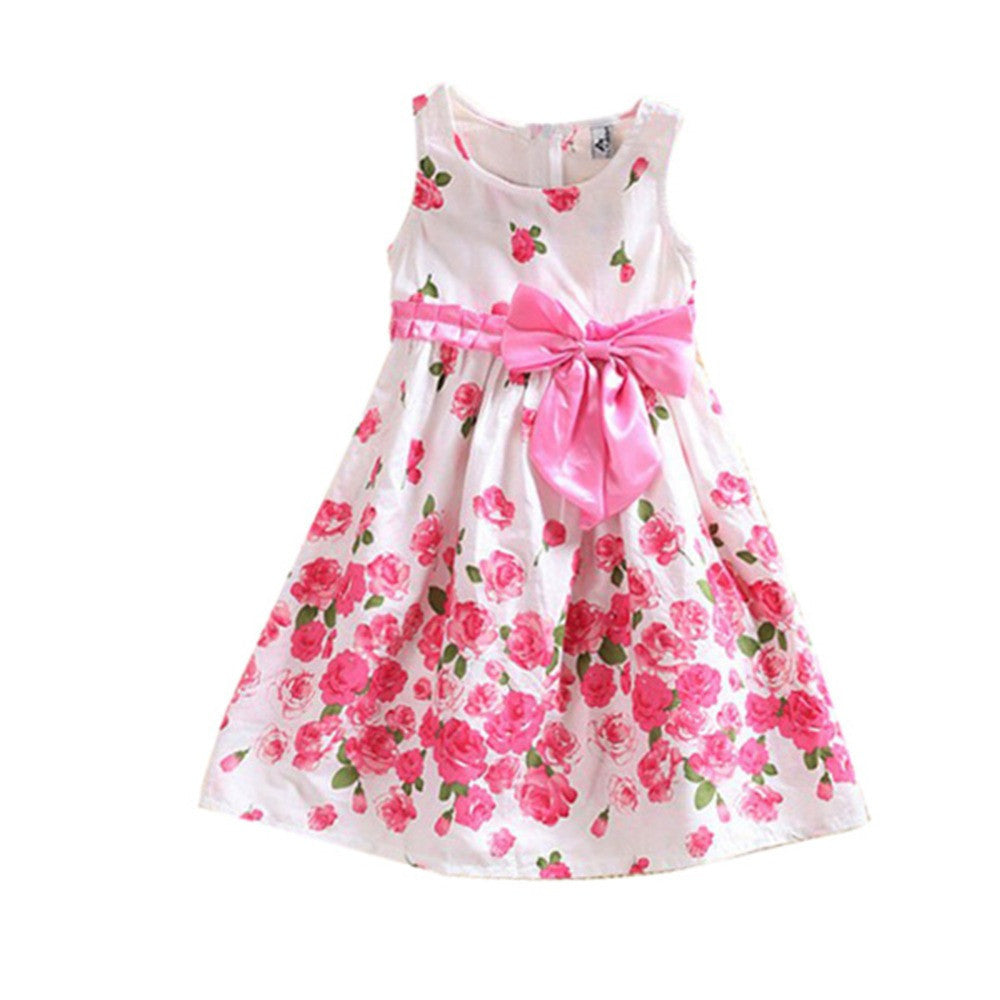 Online discount shop Australia - Children One Piece Dress Sleeveless Dresses Princess Floral Bowknot Party Dress Sundress 2-6 Y