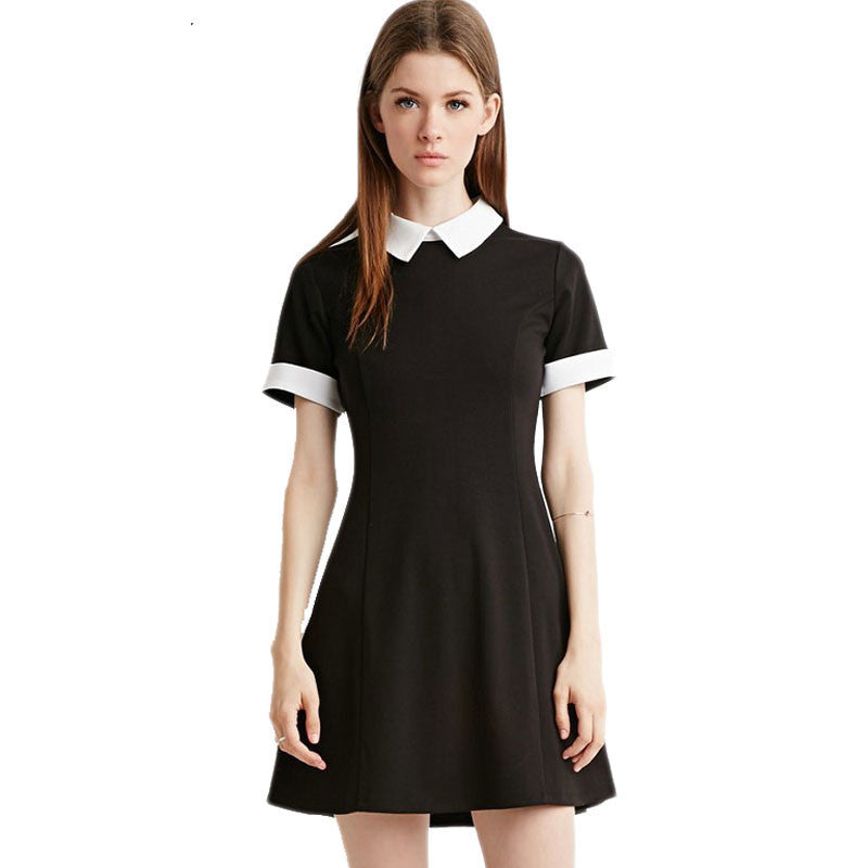 Black Dress White Collar Summer Cute Peter Pan Collar School Preppy St Black Dress White Collar Summer Cute Peter Pan Collar School Preppy St