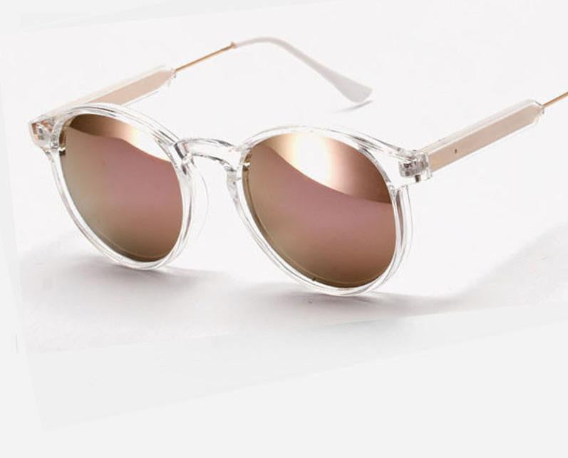 Strong Round Sunglasses Brand Women Keyhole Sun Glasses Transparent Frame Men Eyewear Mirror Lens Coating UV400