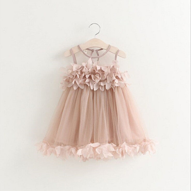 Online discount shop Australia - Mesh Vest Girls Dress Baby Girl Princess Dress Fashion Sleeveless Petal Decoration Party Chlidren Clothes