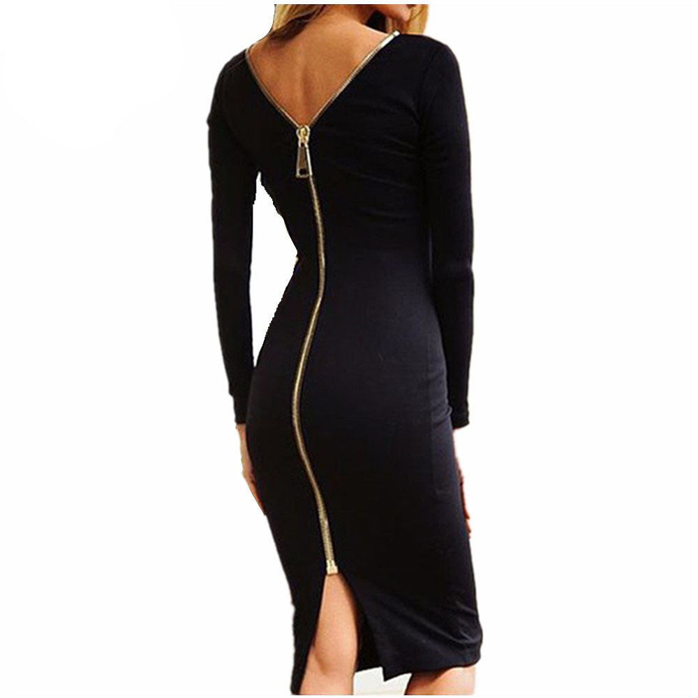 chinese dress ladies Bodycon Sheath Dress Little Black Long Sleeve Party Dresses Women Clot