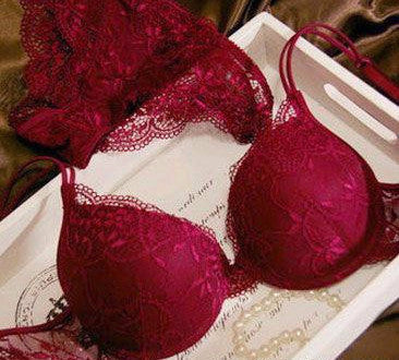 Sexy Bra Panty Set Thin Transparent Lace Underwear - Pink / 70B