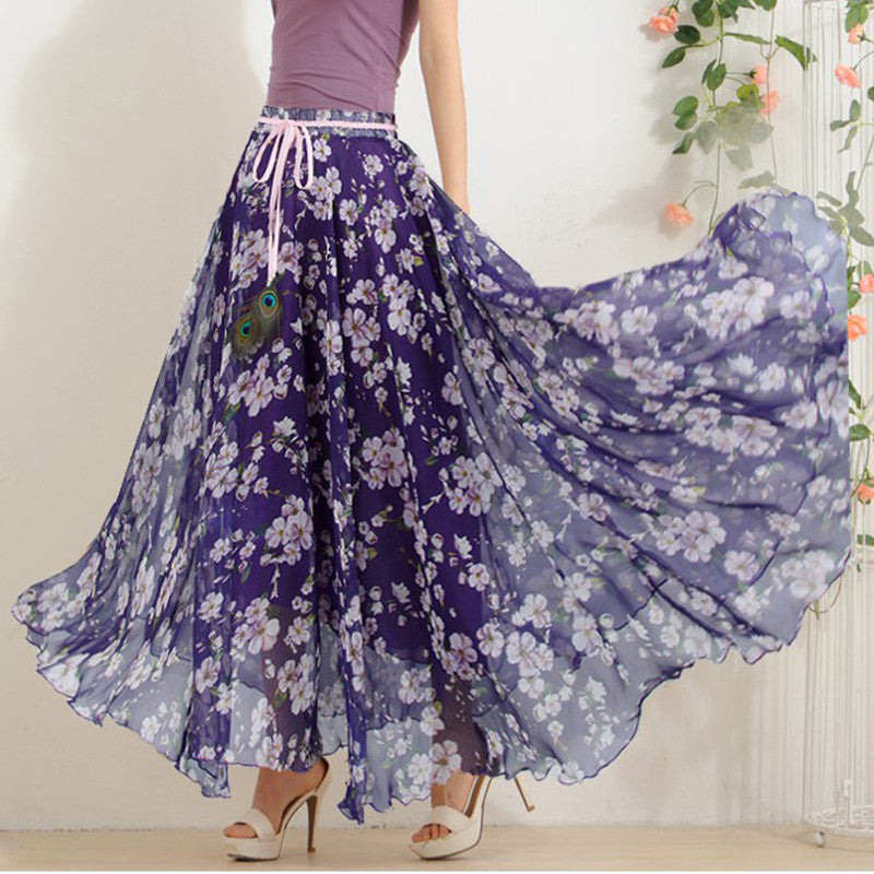 Elegant floral 2024 chiffon maxi skirt