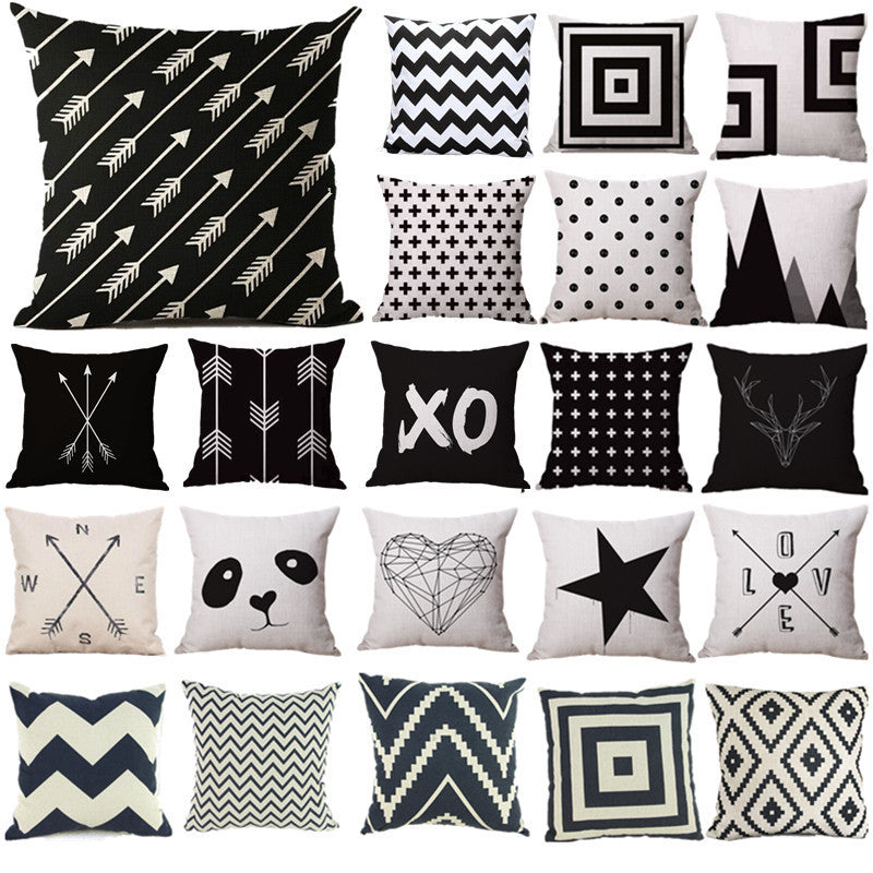 Online discount shop Australia - Case Black and White Pattern Pillowcase Cotton Linen Printed 18x18 Inches Geometry